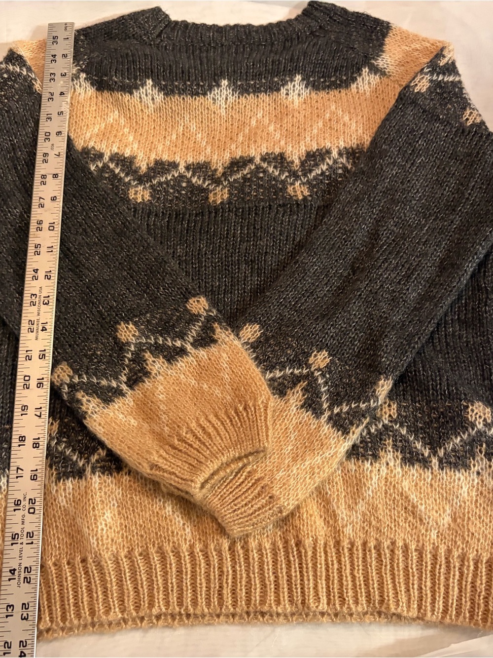 Women's Crewneck Fair Isle Sweater in Charcoal and Mustard